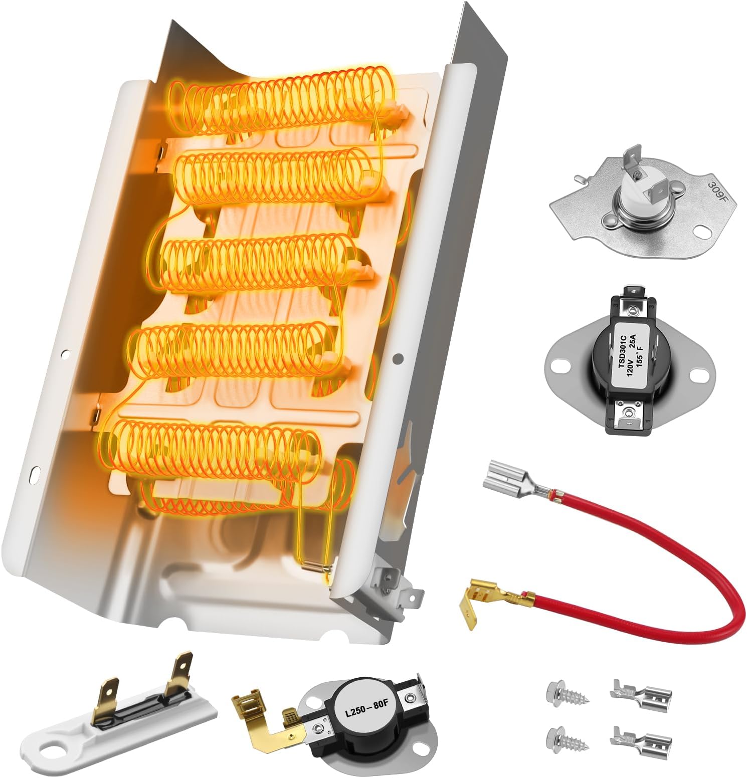 2026 UPGRADED 279838 W10724237 Dryer Heating Element Kit for Whirlpool Kenmore Amana 3403585 Ned4655ew1 Wed4815ew1 - Include WP3387134 WP3977767 Thermostat WP3392519 3977393 Thermal Fuse by puxyblue