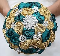 Vista 20 de Sharebeauty Ramo de novia de satén hecho a mano de 7.9 pulgadas, ramo de boda, ramo de flores artificiales