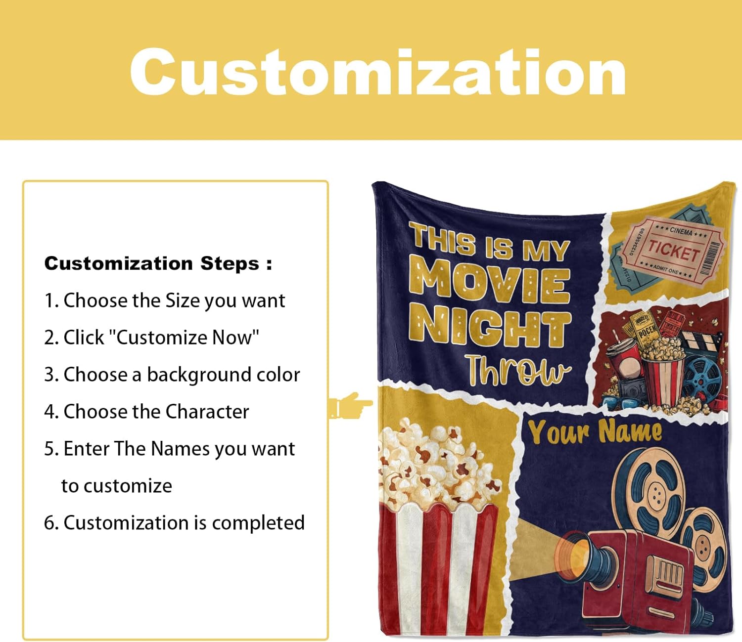 Jekeno Personalized Movie Gifts for Women Men, Movie Blanket Print, Custom Blanket with Name Flannel Blankets Customized Throw Blankets 50"x60"