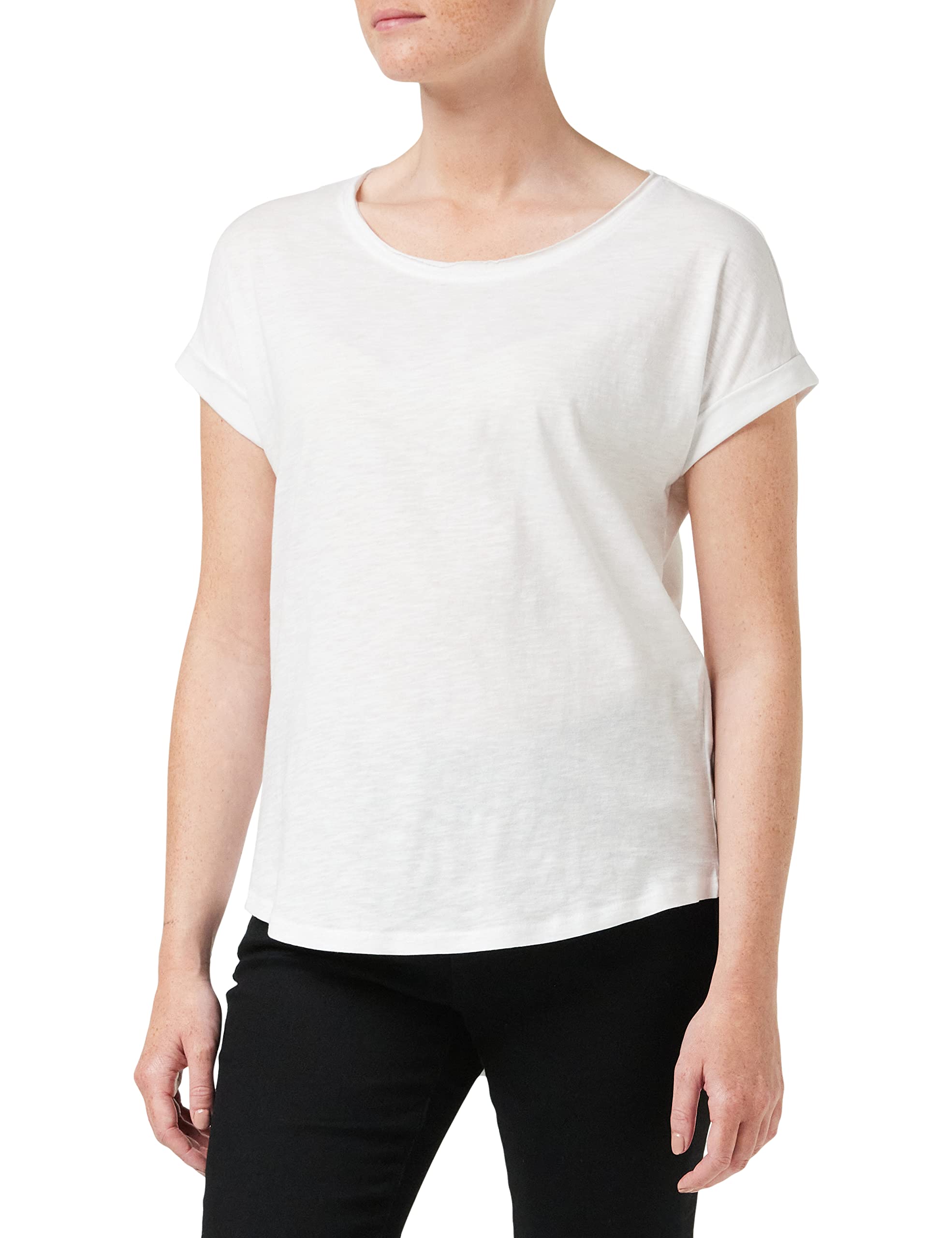 Build your Brand Women's Ladies Long Slub Tee T-Shirt, White, M