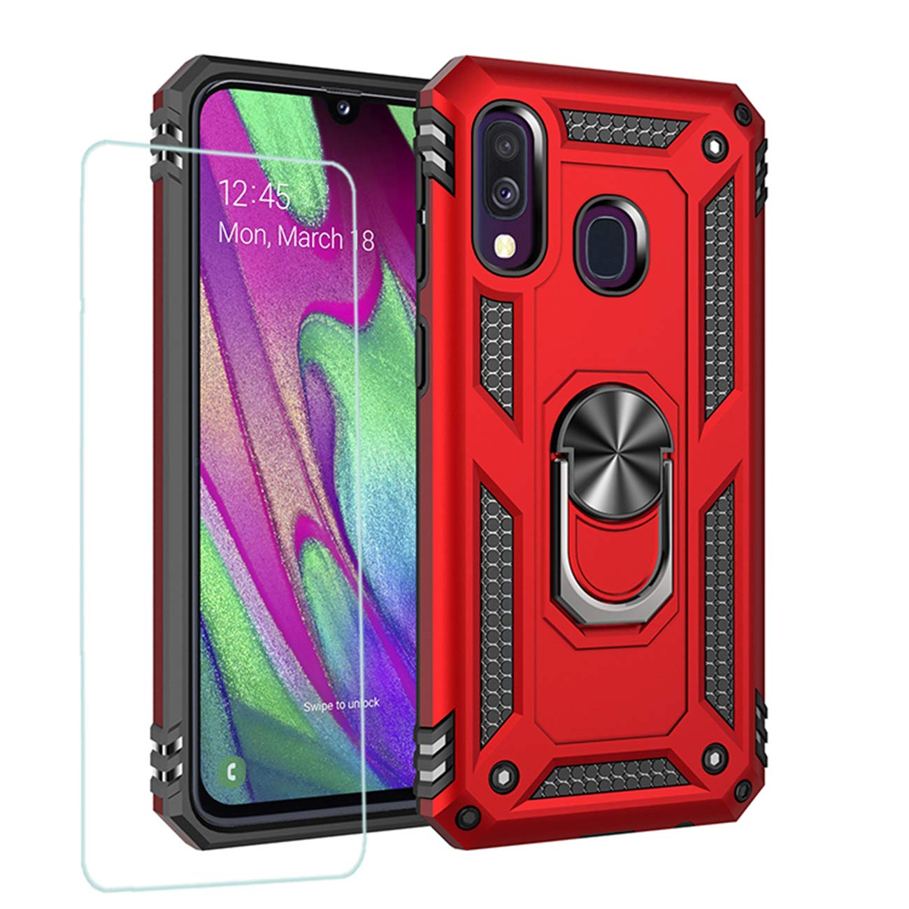 Joytag compatibles para Funda Xiaomi Redmi 9，Carcasa +Cristal Templado Silicona TPU 360 Grados Anillo Giratorio magnético Soporte Caja del teléfono del Coche-Negro — view 23