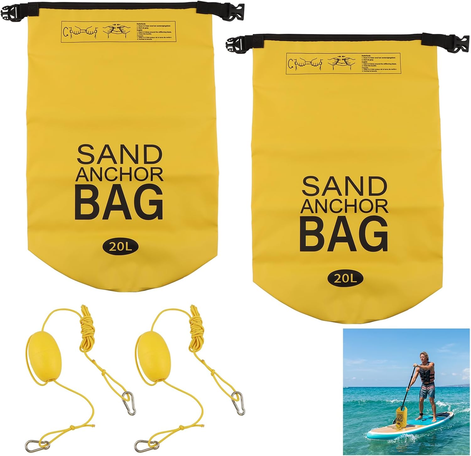 20L Sand Anchor Bag, 2 in 1 Jet Ski Anchor Kit for Float with Adjustable Buoy, Waterproof Dry Bag for Jetski, Kayak, Small Boat, Water Sports, Hiking Foldable Sandbags