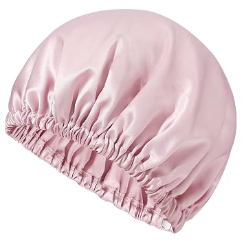 Mommesilk Silk Sleep Cap 22 Momme Pure Silk Bonnet for Women Adjustable Elastic Mulberry Silk Sleeping Cap Head Cover Hair Pink