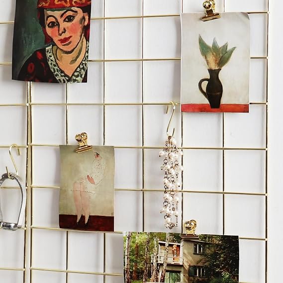 Metal Mesh Wall Grid Panel for Photo Display, Message Board, Size: 17.5 x 11.8, Pack of 2 Gold