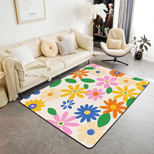 Miniatura 17 de 70S Groovy - Alfombra de área de flores de 3 x 5 pies para sala de estar junto a la cama, alfombra floral de arco iris bohemio para niños, niñas,