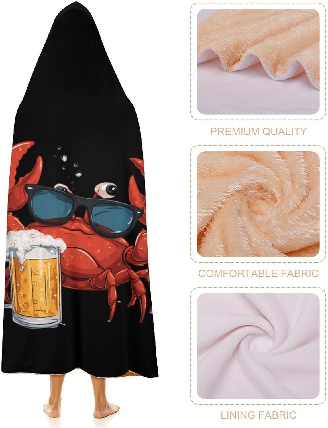 Victorys Crab Ocean Animal Wearable Blanket Oversized Throw Cape | Cozy Hooded Blanket Gifts for Women Men