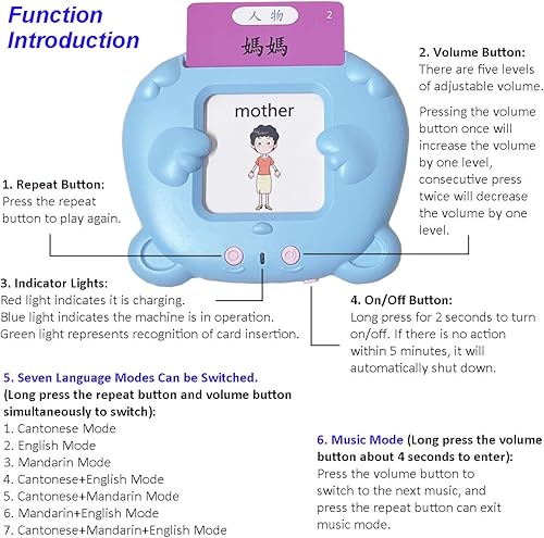 Miniatura 2 de RT&BS Tarjetas didácticas hablantes de inglés cantonés mandarín, juguetes de aprendizaje trilingüe, tarjetas flash cantonés de mandarín para niños