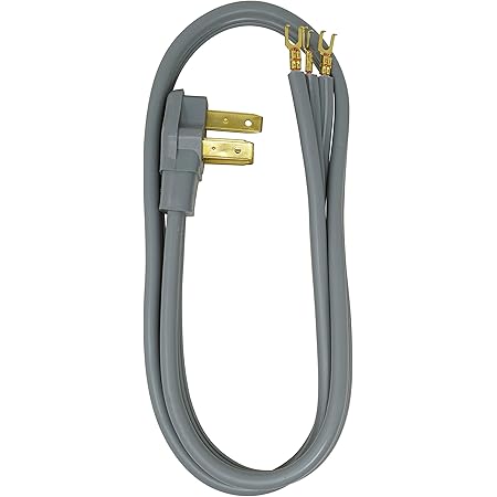 Southwire 9014SW8809 Range Power Cord, 4-Foot, 1/4-Inch Flanged Terminals, Flat Plug, Compatible With Most Standard Free Standing Electrical Ranges With A 3 Conductor Wall Outlet, 125/250-Volt, 50-Amp