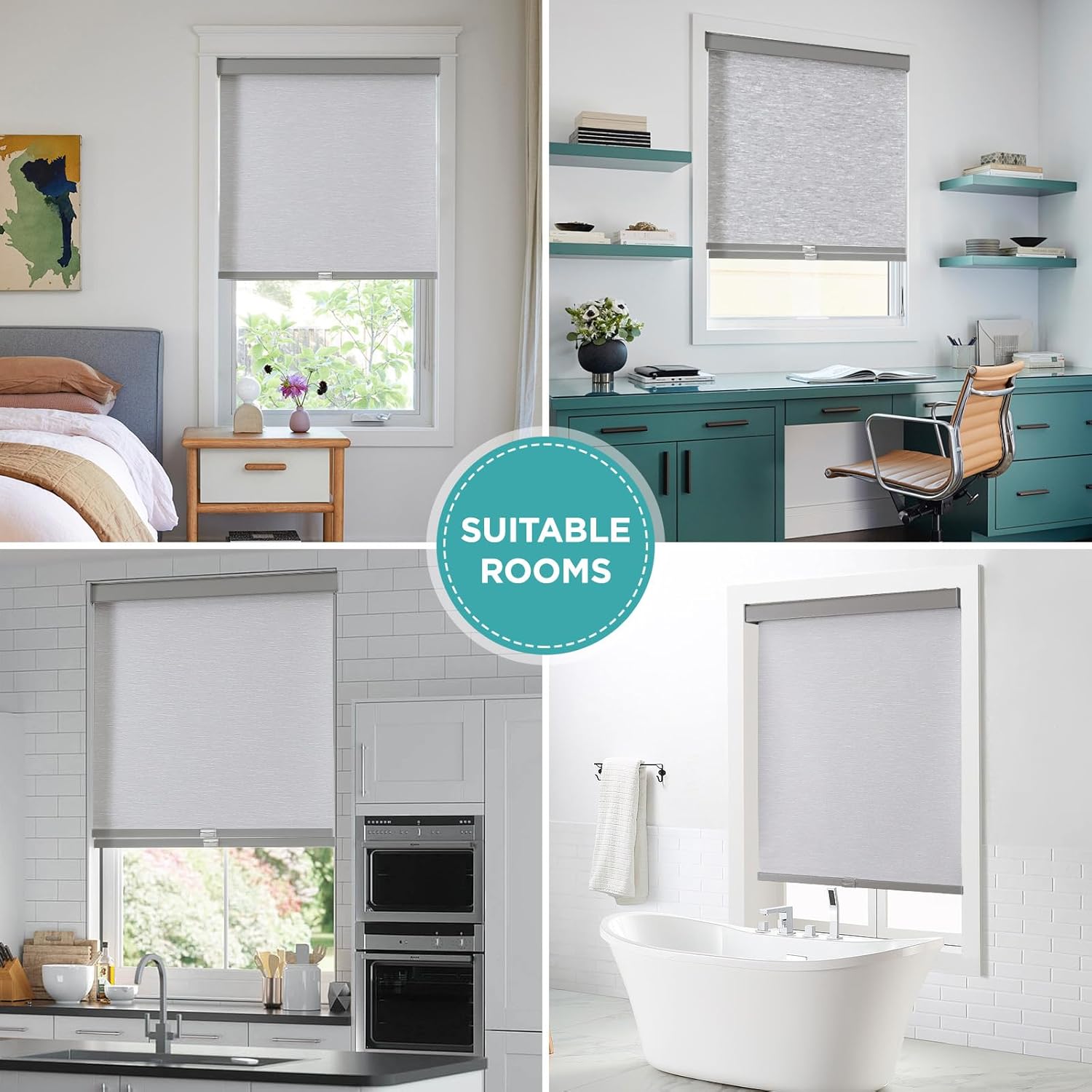 Joydeco 100% Blackout Roller Shades Cordless Blinds for Windows, Free-Stop Shades, UV Protection, Natural Woven Blinds for Home and Office, Light-Proof Aluminum Cover (Gray, 16" W x 48" H)