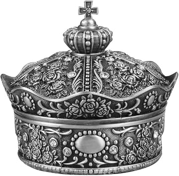 Small - Creative Vintage Metal Alloy Crown Design Jewellery Box Ring Trinket Case Christmas Birthday Gift, Small