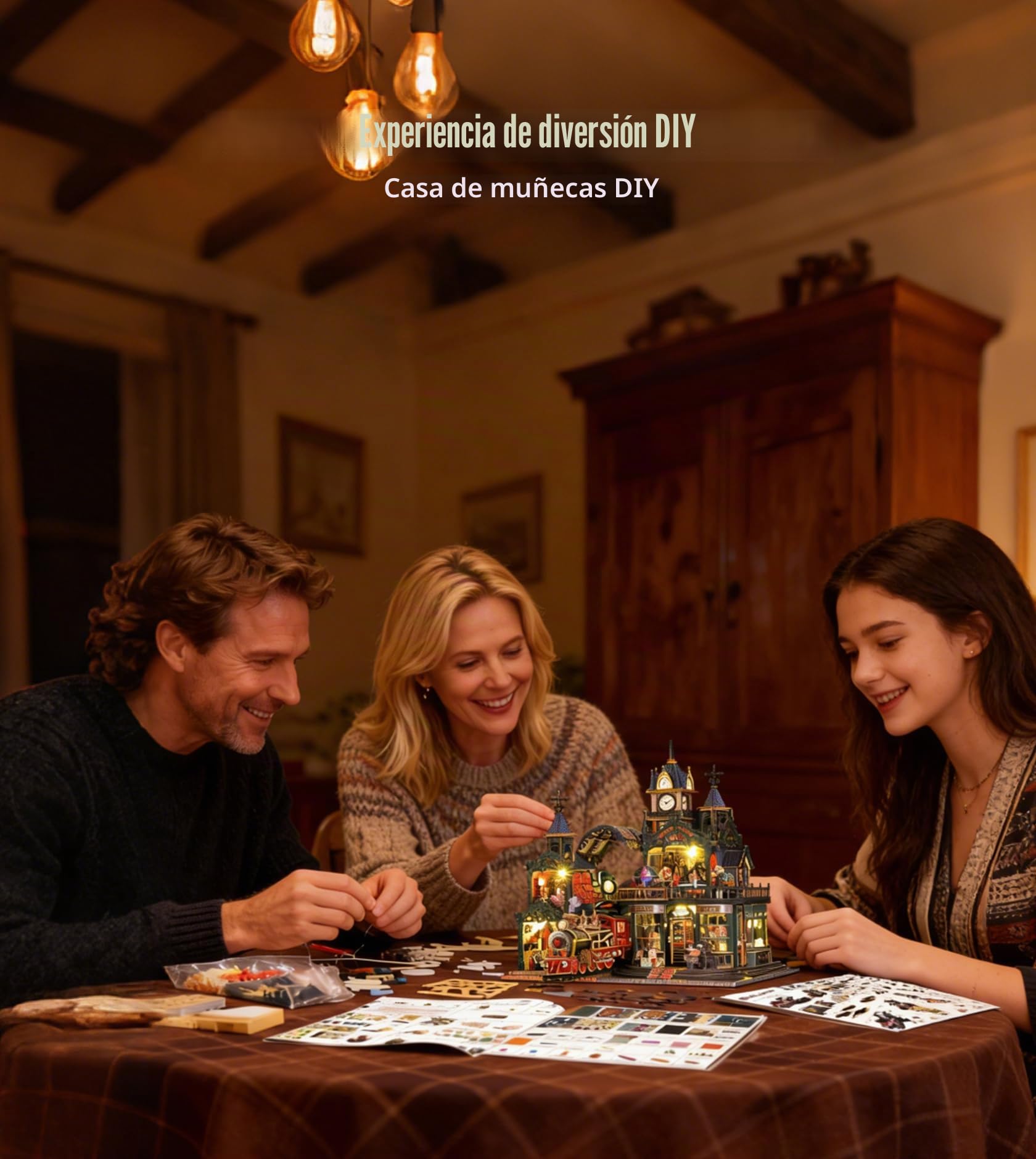 Spilay Puzzle 3D, Casa de Muñecas – Maquetas para Construir Adultos con Luz LED, Creativo de Madera para la Relajación y Decoración Amantes de los Libros