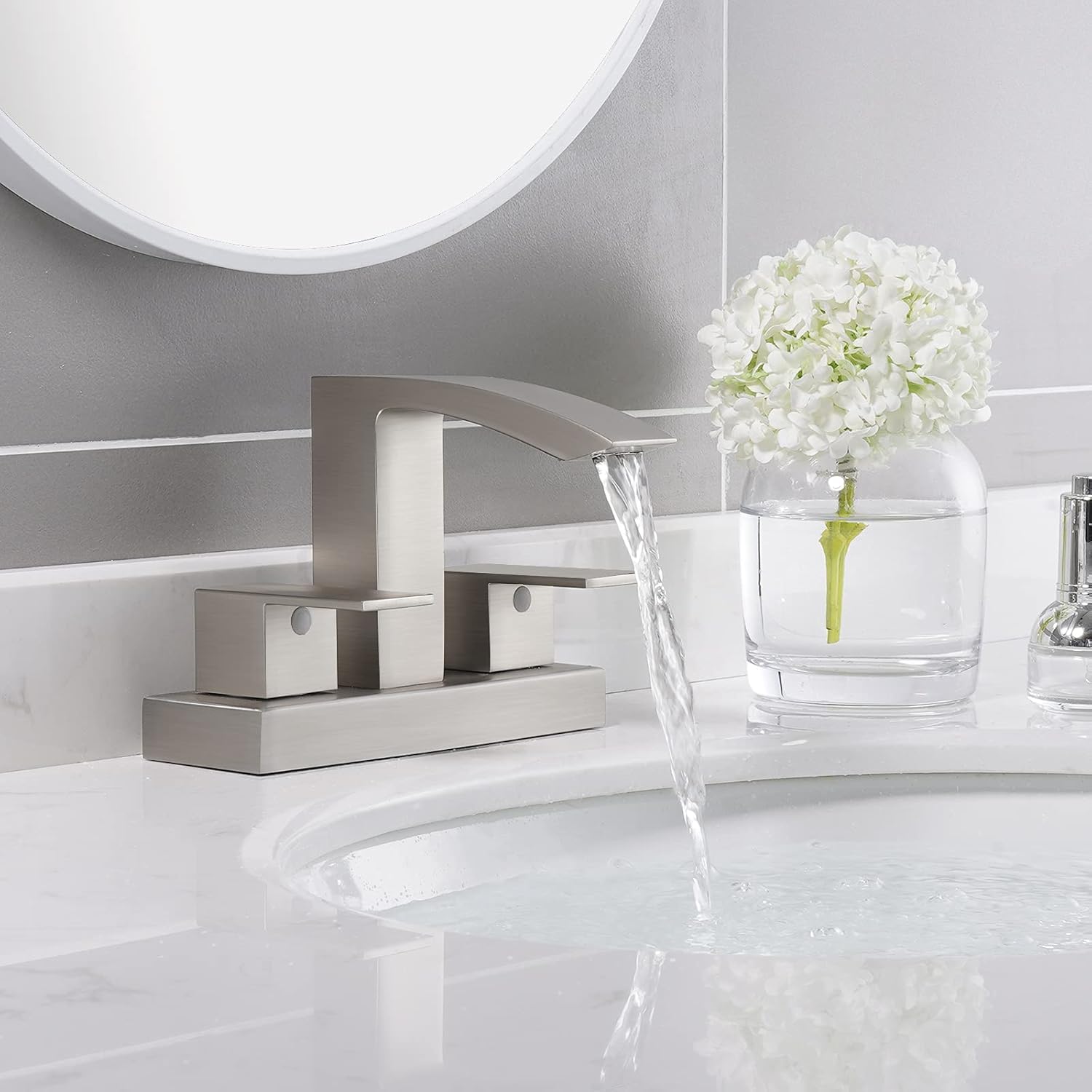 Blасk Frіdау - 50% оƒƒ KES Two Handle Bathroom Faucet Waterfall Brass Vanity Sink Faucet 4-Inch Centerset Square Brushed Nickel, L4101LF-BN Flаѕh Dеаlѕ - 70% оƒƒ KES Two Handle Bathroom Faucet Waterfall Brass Vanity Sink Faucet 4-Inch Centerset Square Brushed Nickel, L4101LF-BN