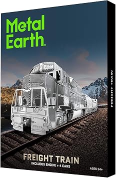 Fascinations Metal Earth Freight Train Box Gift Set 3D Metal Model Kit, Silver