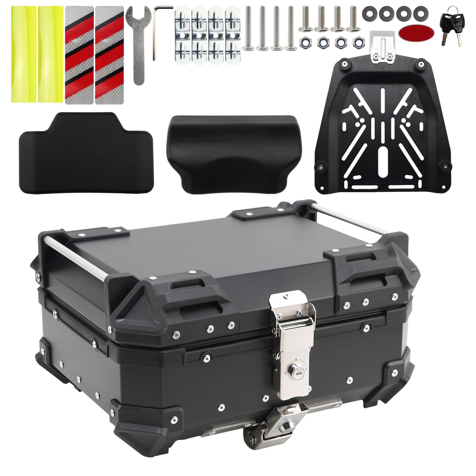 Bauletto per moto, in alluminio, da 25 l, con serratura, resistente alle intemperie | Bauletto per moto, impermeabile, con schienale, universale, in alluminio, per scooter e moto, a sgancio rapido, antifurto