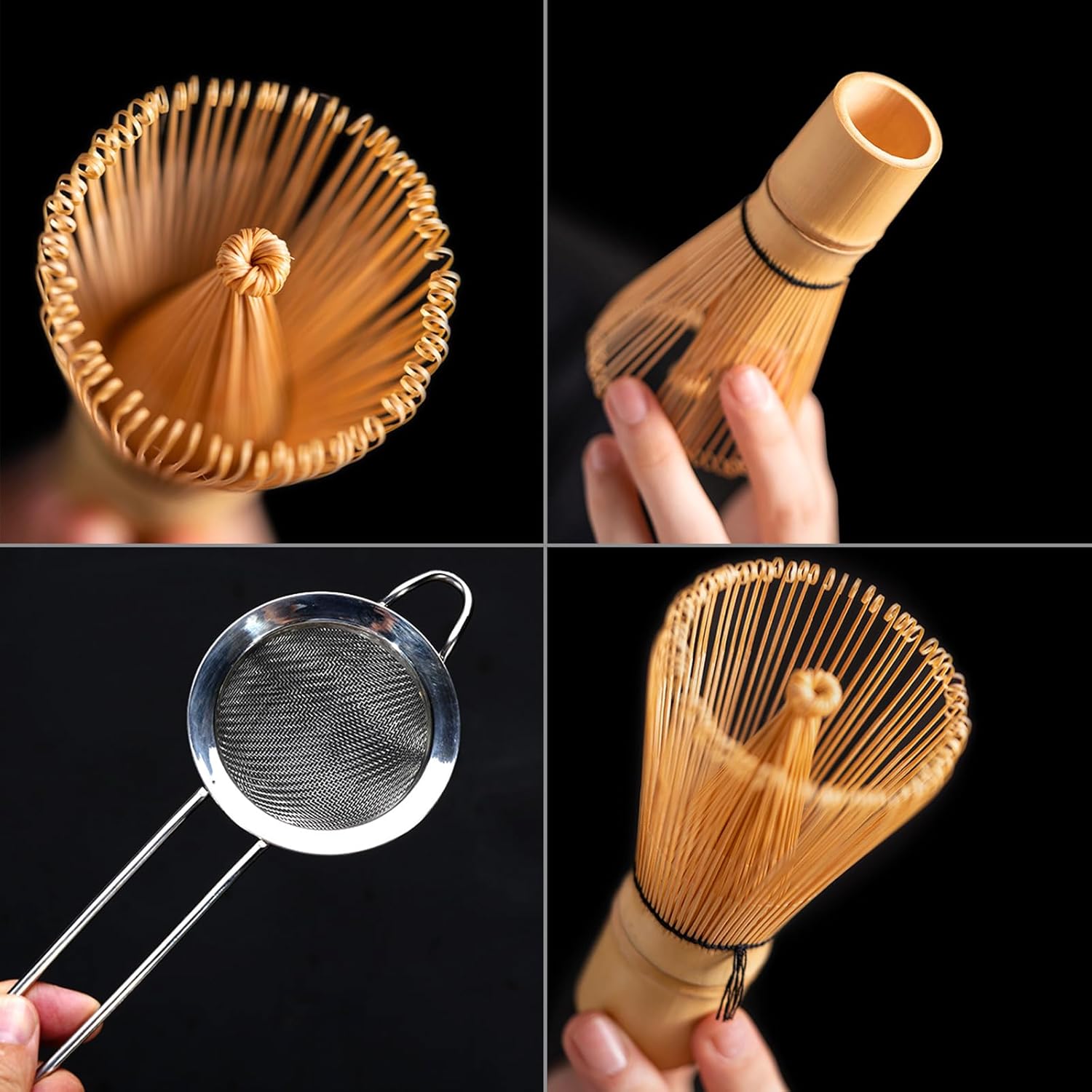 3PCS Matcha Tea Whisk Set, Tea Steeper Stirring Matcha Kits, Handmade from 100% Natural Bamboo Matcha Whisk (Chasen), Matcha Scoop,Stainless Steel Sifter