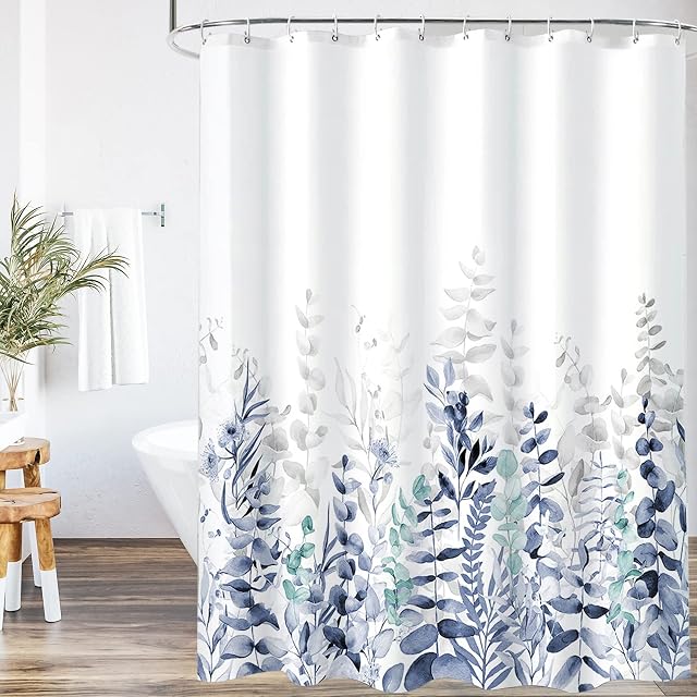 Yeahshion Shower Curtain Polyester Fabric Shower Curtain Liner 183 x 183 cm(72 x 72 inch),Weighted Hem Waterproof Washable Bathroom Curtains with 12 Hooks,Purple Vegetation