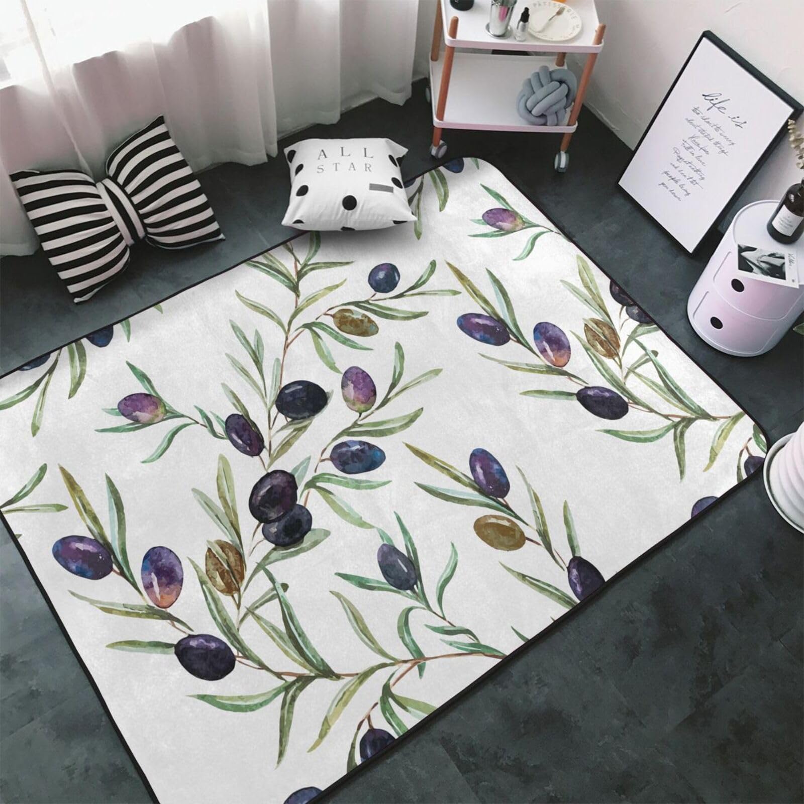 Aquarell-Olive, Großer Teppich, rutschfeste Fußmatte für Wohnzimmer und Schlafzimmer, 150 x 100 cm