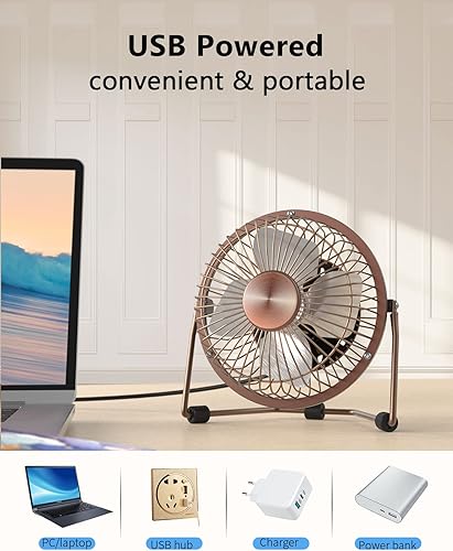 Vista 10 de Zuvas Ventilador de escritorio, silencioso y pequeño, ventilador USB de rotación de 360°, ventilador de mesa portátil de 2 velocidades, mini Negro