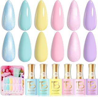 Beetles Pastel Gel Polish Set - Dreamy Dollhouse 6 Colors Hema-Free Gel Nail Kit Spring Pink Yellow Blue Glitter Shimmer Soak Off UV LED DIY Gel Nail Art Gifts for Women