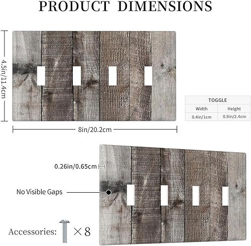 Miniatura 95 de Placa de pared dúplex de receptáculo de dispositivo de 1 gang de madera envejecida blanca gris con veta de tablón, cubierta de enchufe eléctrico de