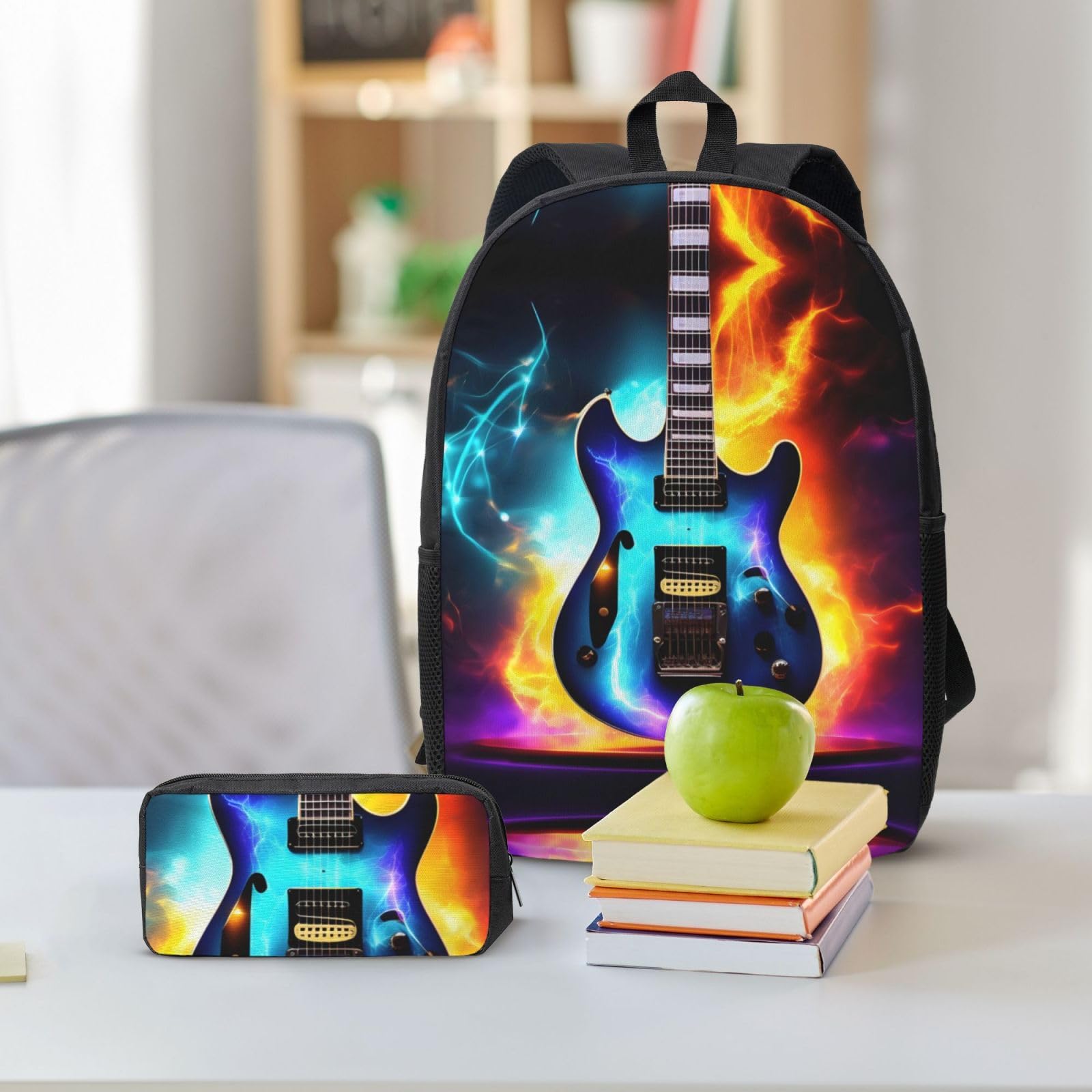 Magiczne plecaki na gitarę elektryczną, plecak z pudełkiem na lunch i ołówkiem do codziennych dojazdów do pracy