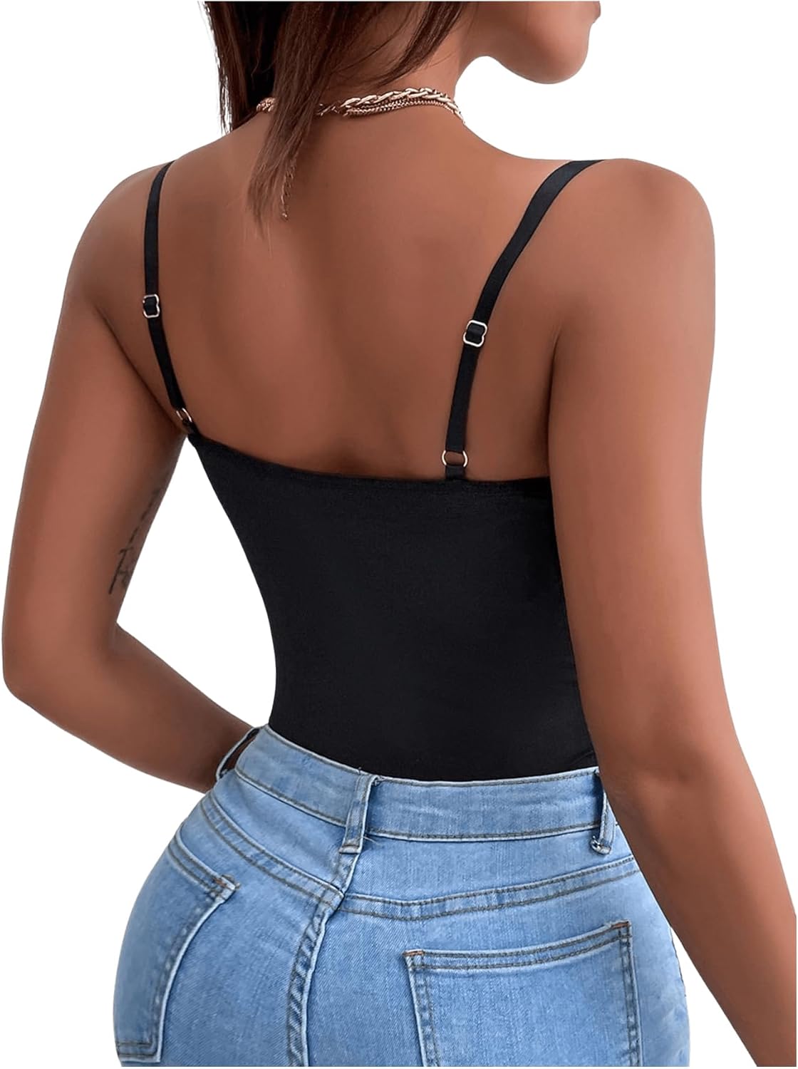 SHENHE Women's Floral Lace Spaghetti Strap Sheer Mesh Sleeveless Cami Bodysuit Tops - Image 2