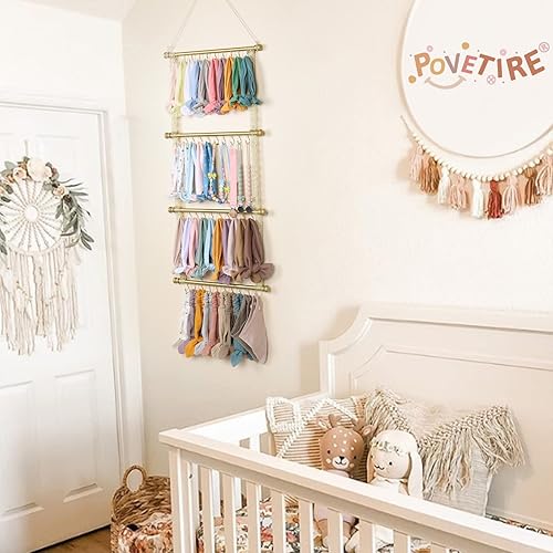 Miniatura 2 de POVETIRE Organizador de diadema para bebé niña, diademas doradas para bebé, accesorios para el cabello, organizador de almacenamiento para colgar en