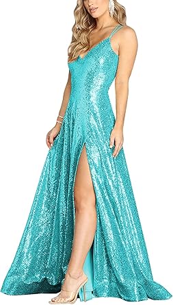spaghetti strap sequin dress long