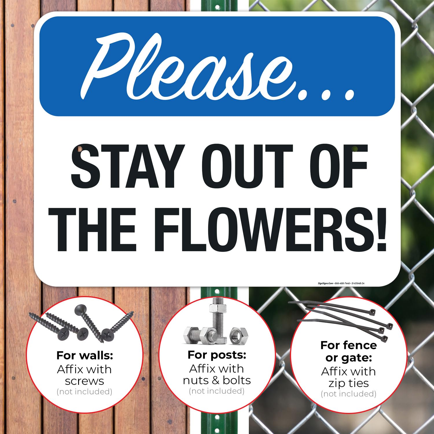 Please Stay Out of The Flowers Sign, 18x24 Inches, Rust Free .063 Aluminum, Fade Resistant, Made in USA