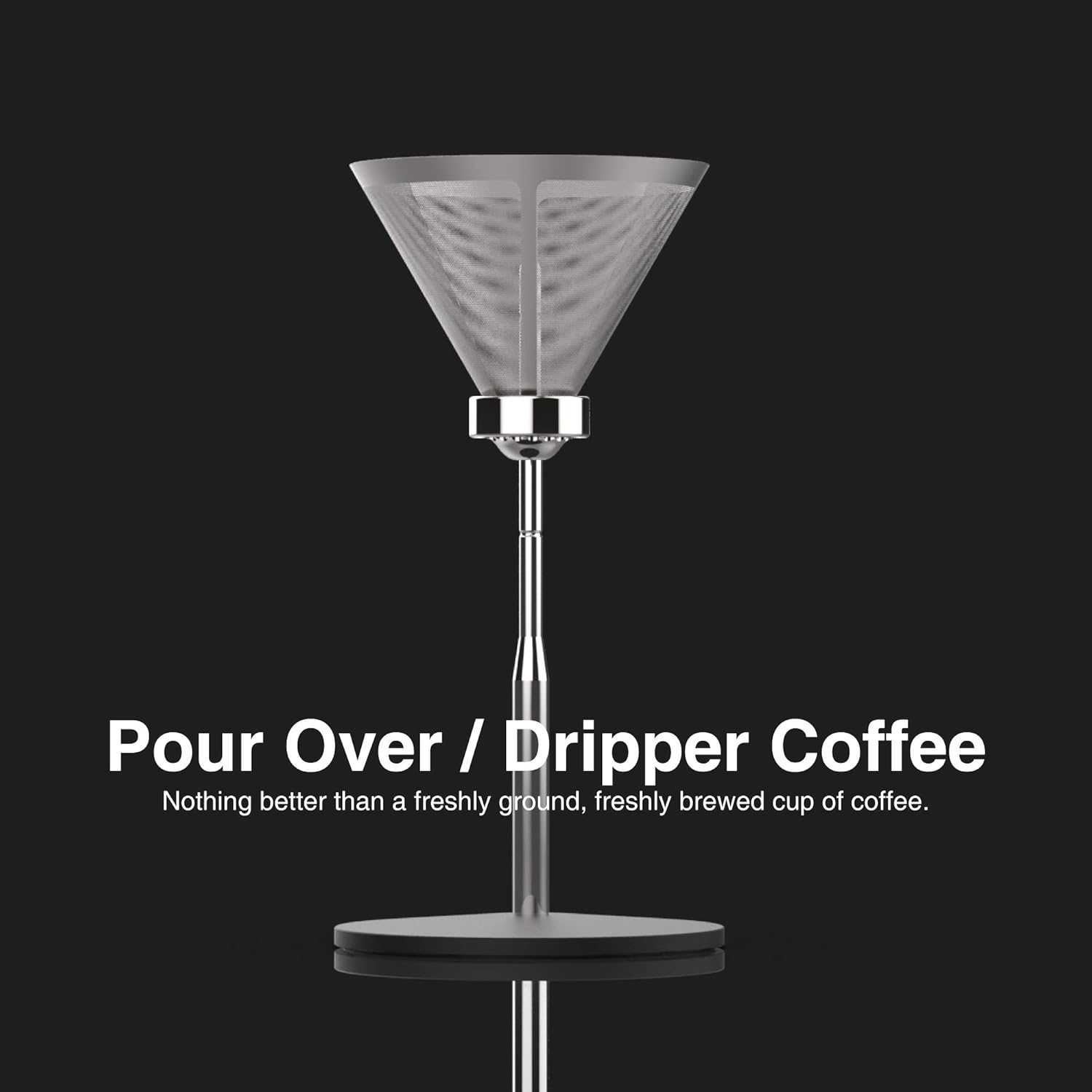 Minimal Pour Over Coffee Stand with Reusable Stainless Steel Filter, 2 - Cup, Paperless, Heavy Duty