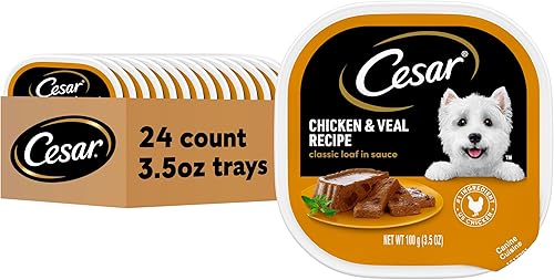 CESAR Wet Dog Food Classic Loaf - Comida para perros en salsa de pollo y ternera, (24) 3.5 onzas bandejas fáciles de abrir