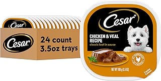 Cesar Wet Dog Food Classic Loaf in Sauce Chicken & Veal Recipe, 3.5 oz. Easy Peel Trays (24 Count, Pack of 1)