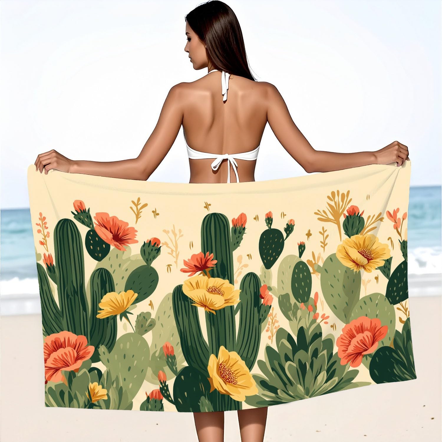 Botanisch, Sanft, Blütenfarben Strandtuch 230 x 210 cm - Strandtuch trandtuch Leichtdünn Weich Elegante kleine Blumen,für Strand, Pool, Yoga, Picknick