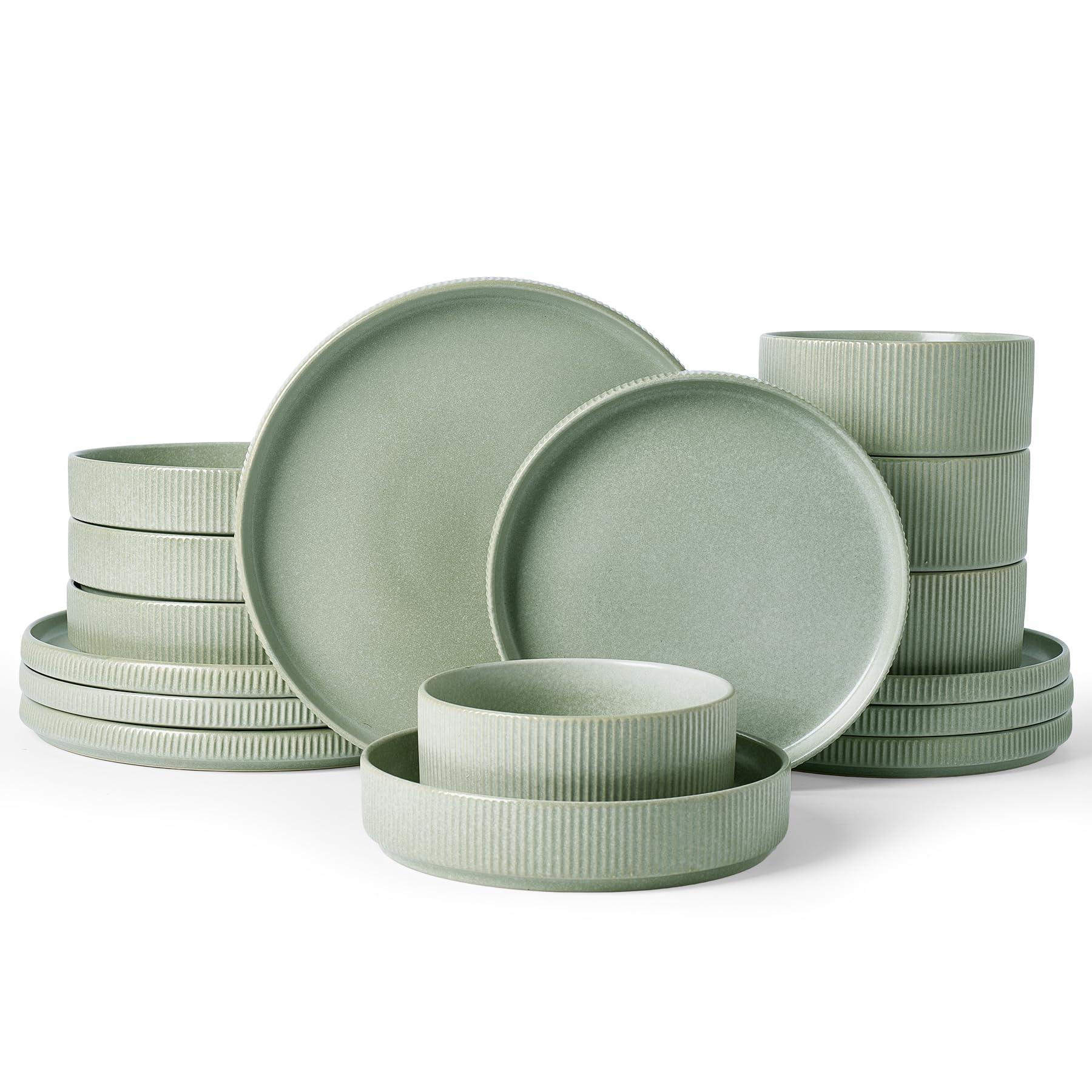 Famiware Star Stoneware Dinnerware Sets with Pasta Bowls, 16pc Dishes for 4