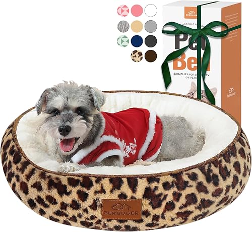 Zerbuger Cat Bed, 20In Dog Beds for Small Dogs, Calming Cat & Dog Beds for Indoor Pets, Pet Beds Comfortable Donut Round Ultra Soft (Leopard, Medium 23in)