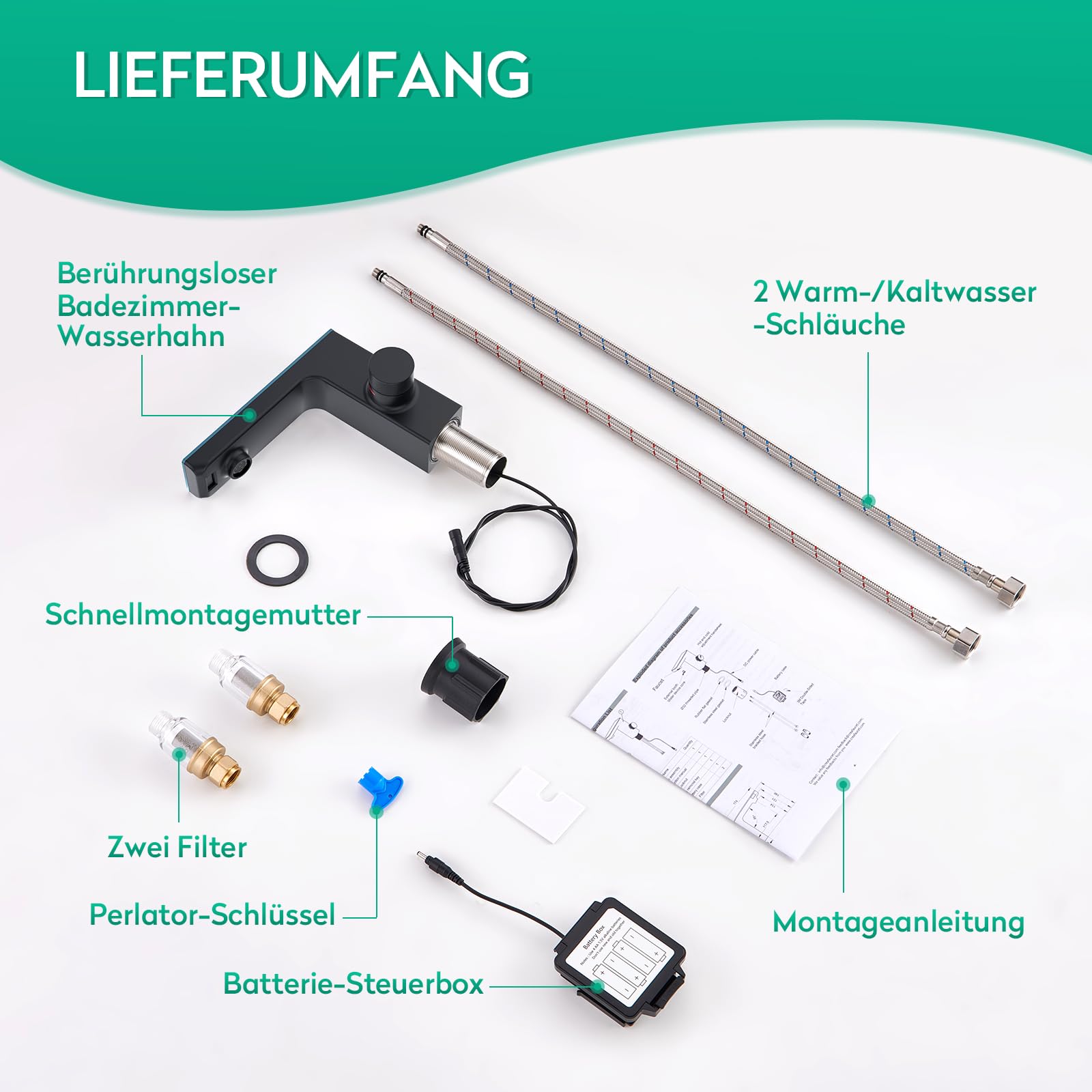 CREA Infrarot Sensor Wasserhahn Bad, mit Temperaturanzeige, Schwarz | Digitalanzeige Bildschirm Warmes Kaltwasser Mischbatterie, Automatisch Sensor Armatur für Waschbecken,304 Edelstahl