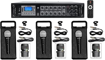 Rockville RCS350-6 350W 6-Zone 70V Commercial Amp with 3 RMC-XLR Mics