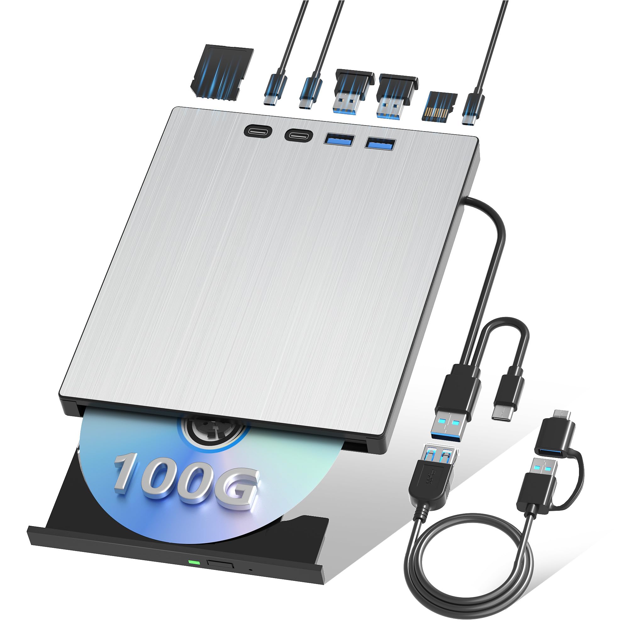 External Blu ray Drive for Laptop Blu Ray Burner External Blueray/dvd Drive for PC USB 3.0 Type-C Support 100G BD Disc Drives Portable Bluray DVD