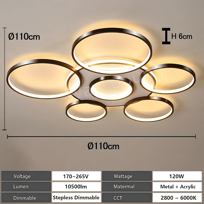 WayLuoung LED mennyezeti lámpa 7 körös 110 cm dimmelhető távirányítóval