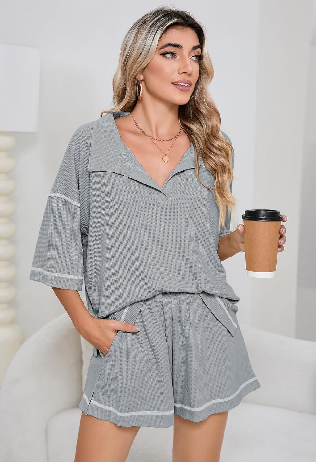 Pink Queen Womens 2 Piece Pajama Sets Short Sleeve Tops Lounge Sets Casual 2 Piece Outfits Summer Short Sets Loungewear - Image 8