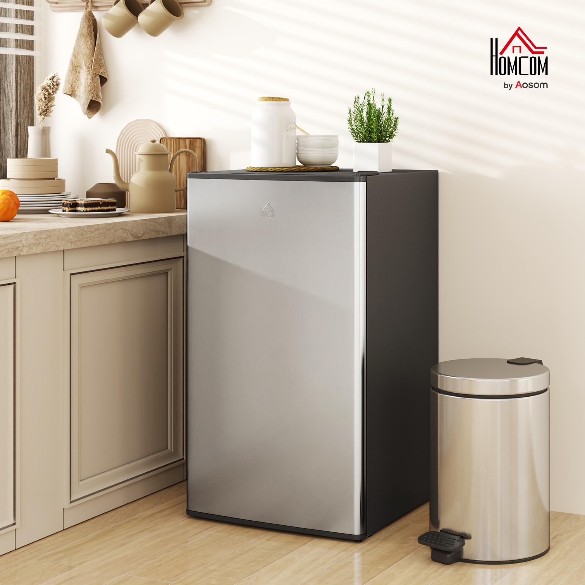 HOMCOM Frigorifero Piccolo 91L MonoPorta Reversibile con Congelatore, Mini Frigo da Camera Tavolo Silenzioso Classe E Compatto con Temperatura Regolabile 0-10 ℃, Libera Installazione, Nero