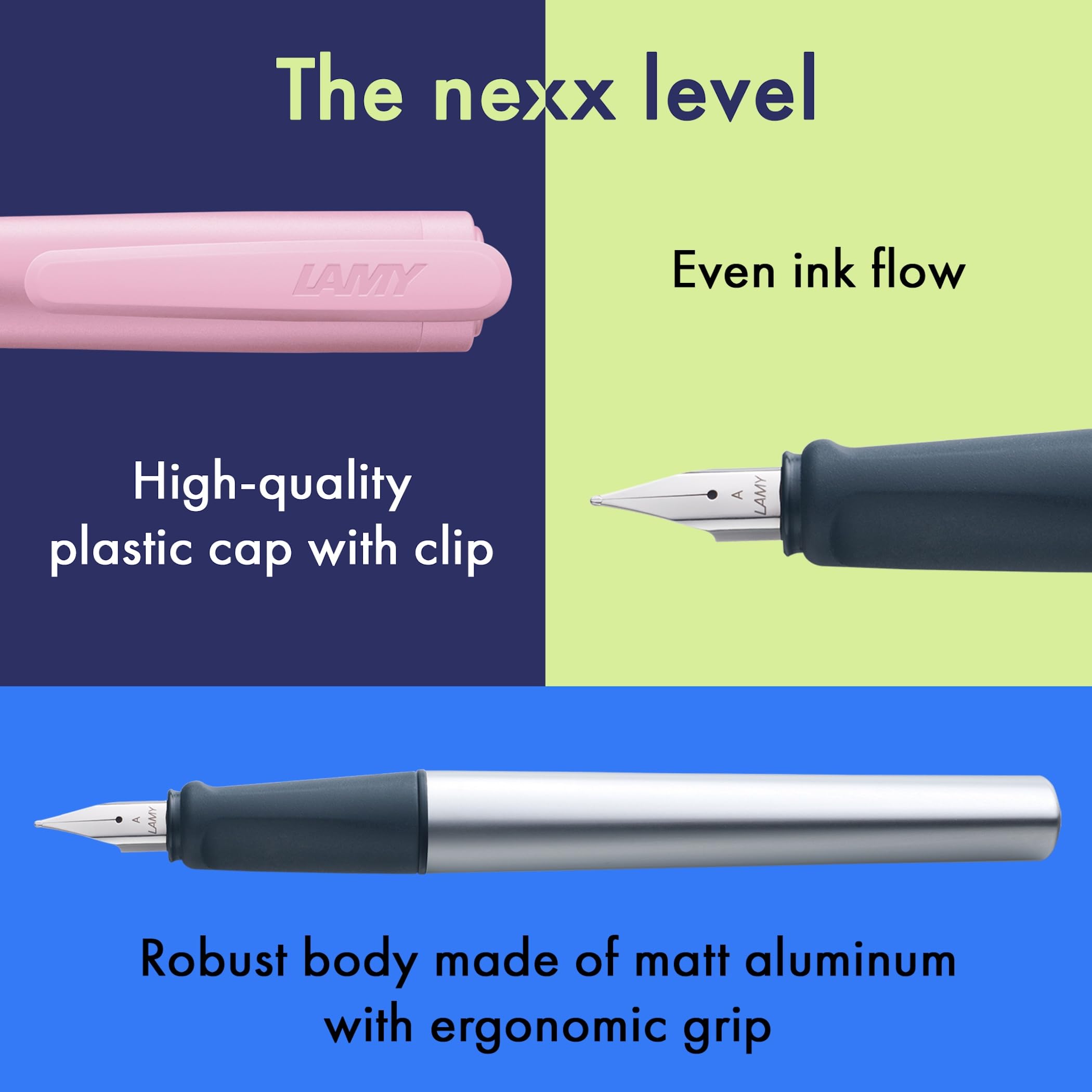 LAMY nexx rose, Fountain Pen with slip-proof grip & polished Left-Handed steel nib (LH) in size M, triangular aluminum body - Image 4