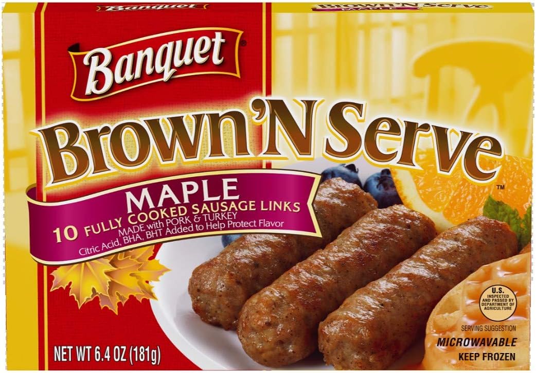 Banquet Brown and Serve Maple Sausage Link, 6.4 Ounce -- 12 per case.