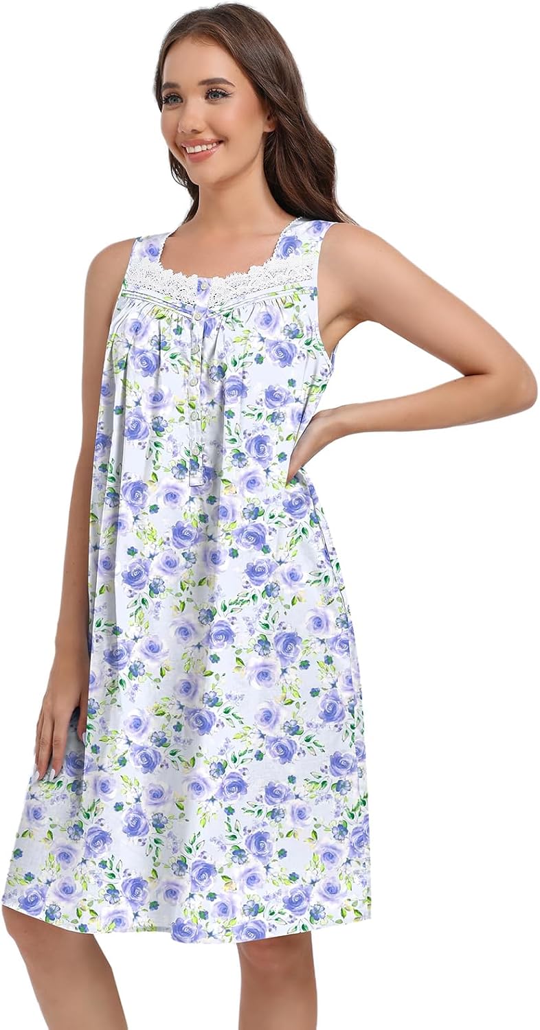 Sleeveless Nightgowns for Women 100% Cotton Nightgown Sleep Dress Soft Ladies Gowns Sleepwear Nightdress