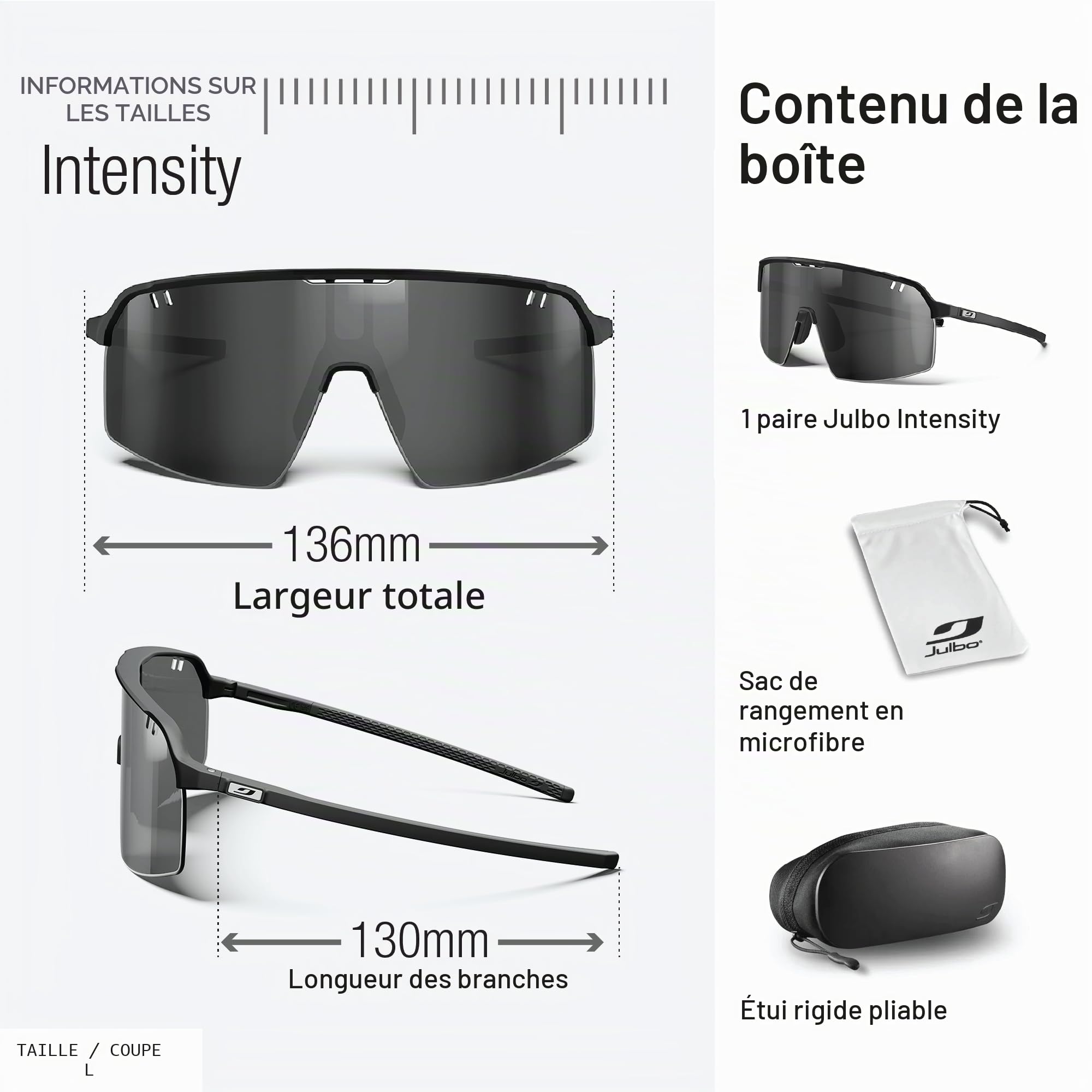 Julbo Intensity Performance Lunettes de soleil pour homme et femme pour vélo, course à pied, randonnée – Protection UV à 100 %
