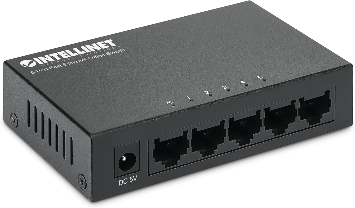 Intellinet 5-Port Fast Ethernet Network Switch - Ethernet Splitter - Unmanaged | Plug & Plug | Durable Metal Housing - for Computer Networking Hub, Desktop – 3 Yr Mfg Warranty – 523301