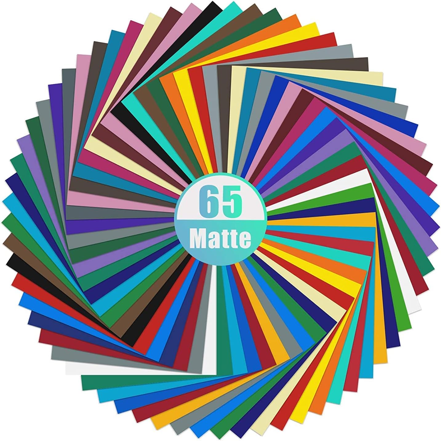 IModeur Matte Vinyl – 65 Pack Permanent Vinyl Sheets (12” x 12”) - Bundle of 32 Assorted Matt Colors - Adhesive Craft Outdoor Vinyl for Cutting Machines