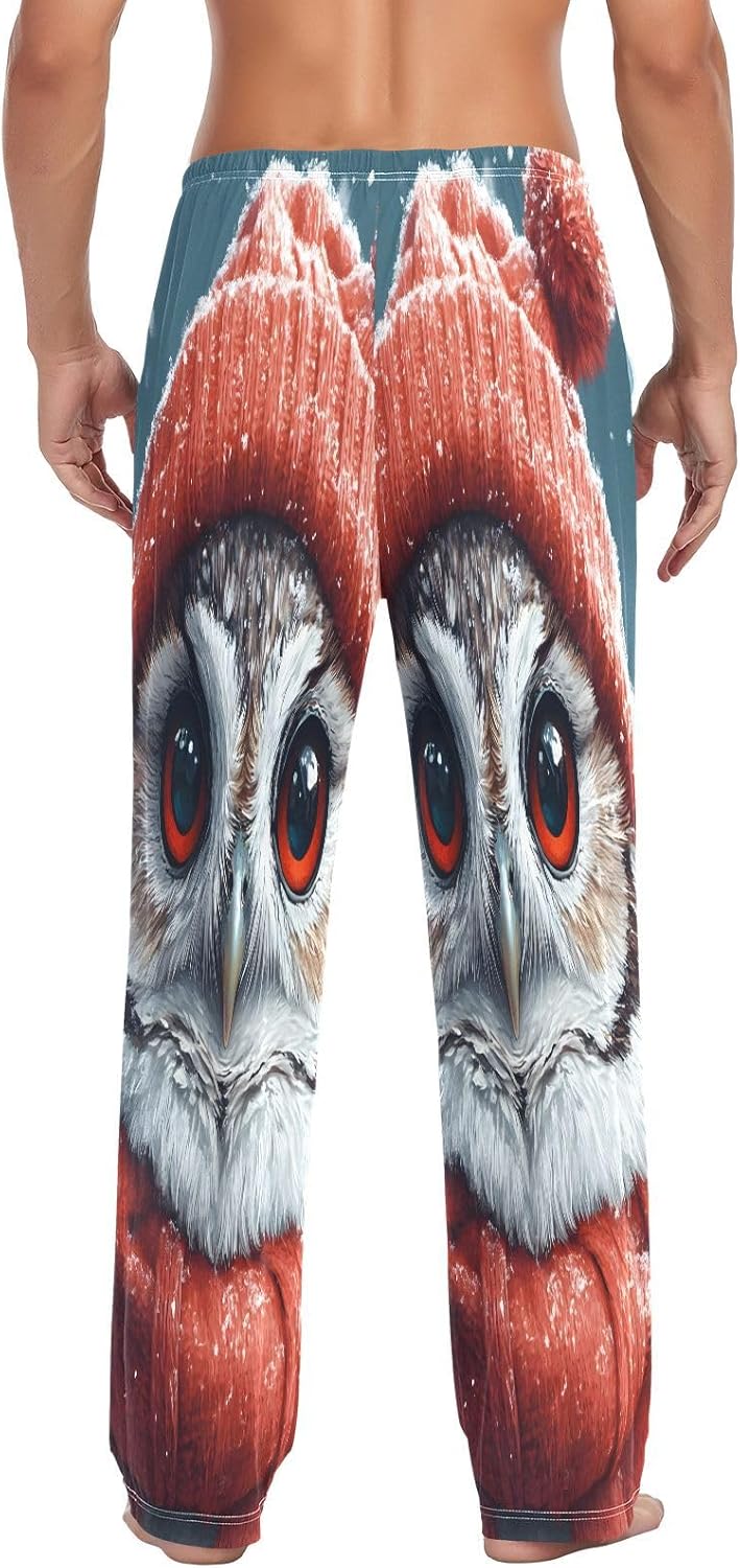 ALAZA Christmas Owl Men's Pajama Pants Men Cotton Pajama Bottoms with Pockets, S