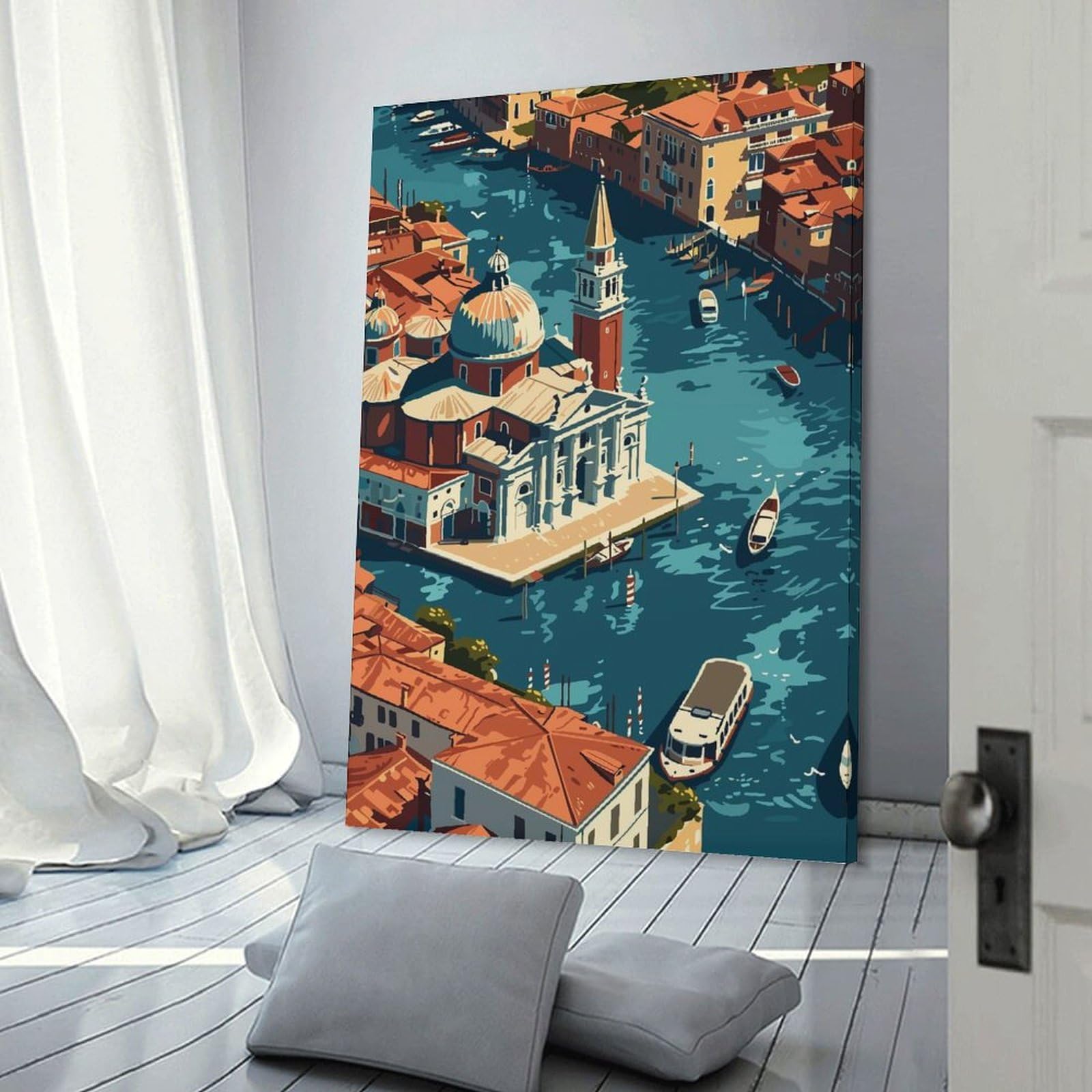 Junmoney Frame-Style-12-1 Venice From Above Decorative Wall Artwork 24X36inch(60X90cm), For Home Lounge, Bedroom Or Reading Nook, Modern Wall Decor For Cosy Interiors