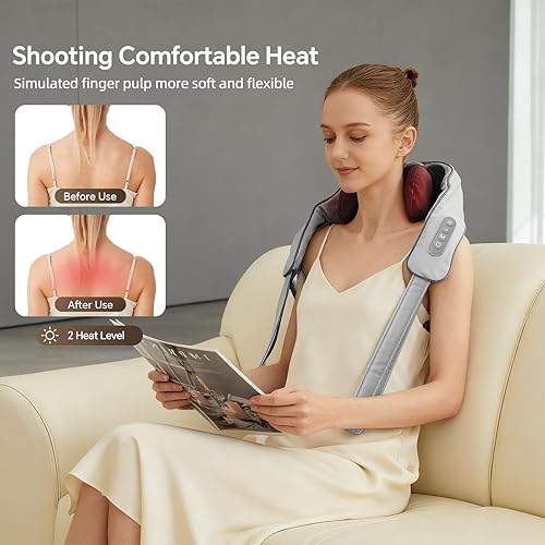 Miniatura 3 de Masajeador de cuello y hombros con calor, masajeador de hombros Shiatsu inalámbrico para aliviar el dolor de tejido profundo, masaje de amasamiento